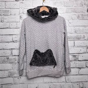 Yishion Faux Fur Polka Dot Sweater Removable Pouch Size Large